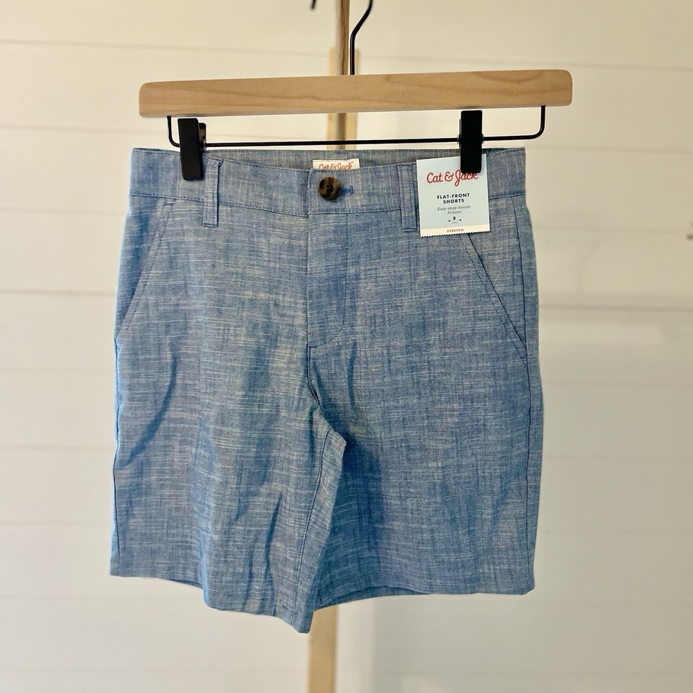Boys' 'At the Knee' Chambray Flat Front Chino Shorts - Cat & Jack Blue Size 8